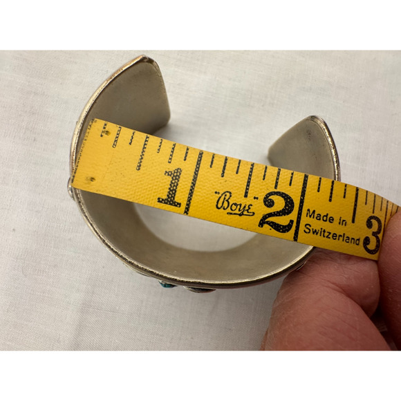 Large Southwestern Cuff Bracelet Nickel Silver Multi Stones Turquoise Chunky Vtg - Picture 9 of 12